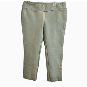 Soft Surroundings Palladium Blue Gold Patterned Ponte Pants Straight Leg Large